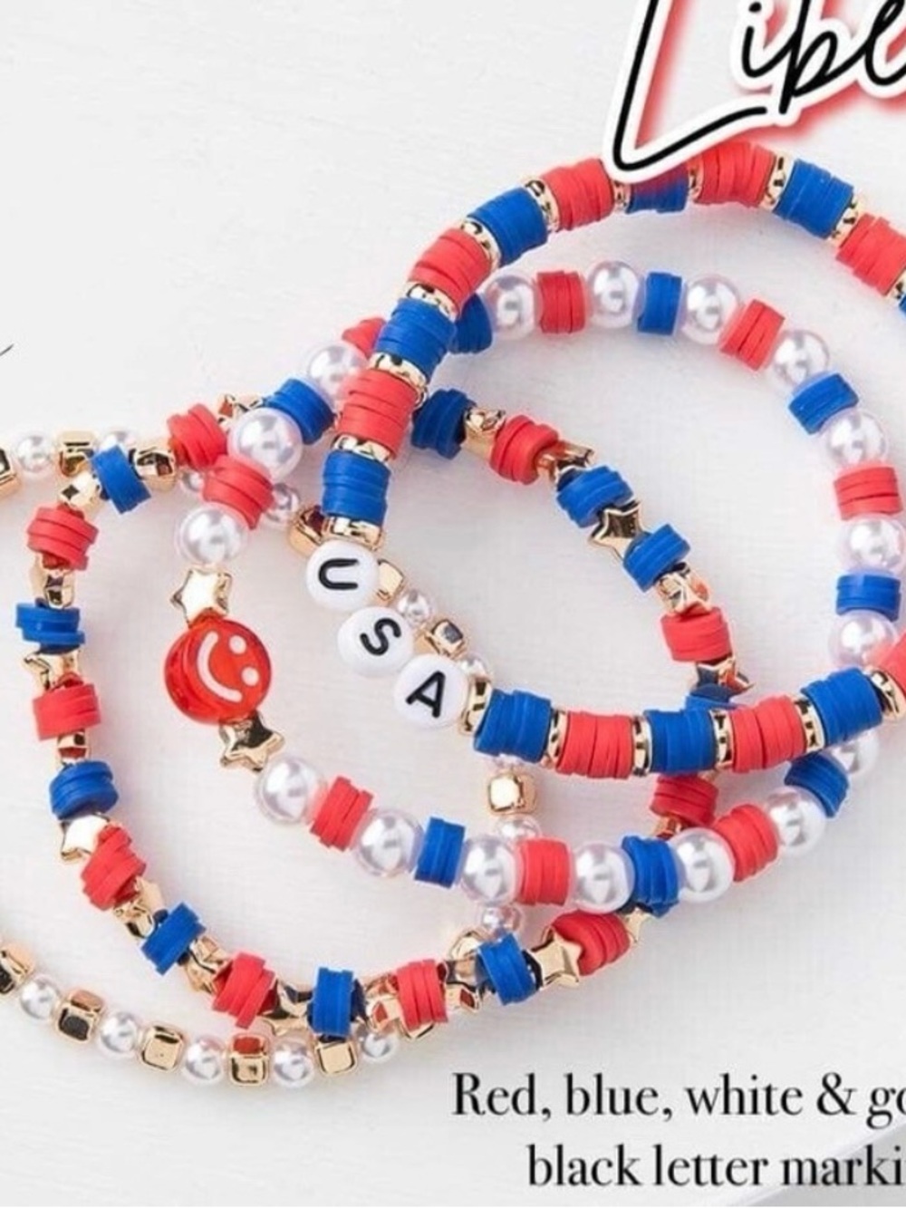 NWT ♥️ Patriotic Red, White & Blue Beaded Stretch Bracelet